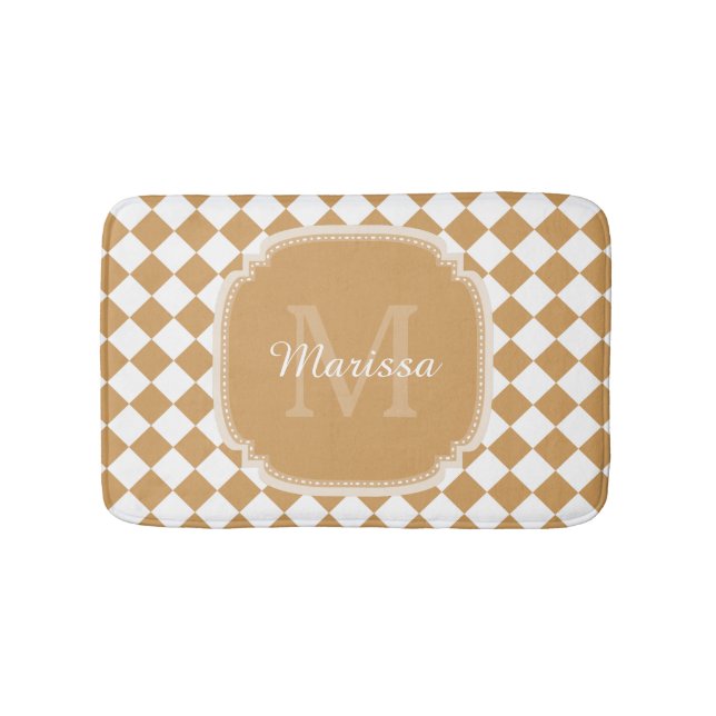 Goldenrod Yellow Chequered Monogram With Name Bath Mat (Front)