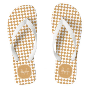 Goldenrod Yellow Chequered Monogram With Name Flip Flops