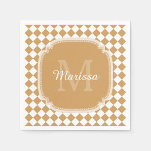 Goldenrod Yellow Chequered Monogram With Name Napkin