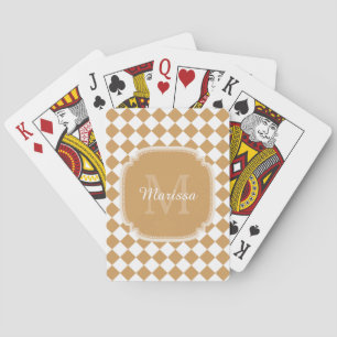 Goldenrod Yellow Chequered Monogram With Name Playing Cards