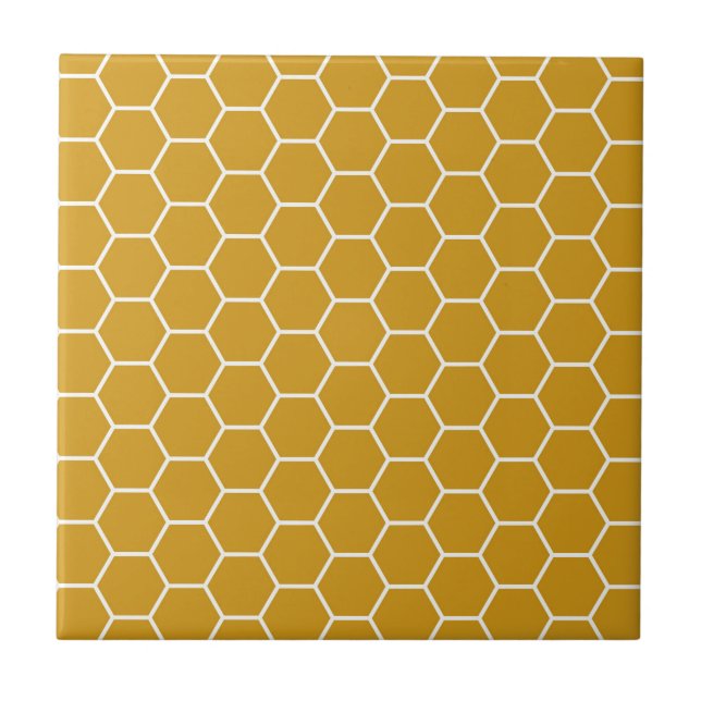 Goldenrod Yellow Geometric Honeycomb Hexagon Patte Tile (Front)