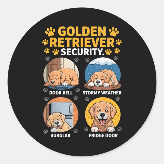Goldens Tee Golden Retriever Security Funny  Classic Round Sticker (Front)