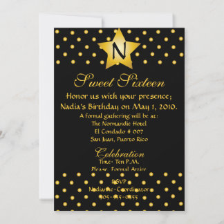 GoldenStar On Black Monogram Invitation-Cust. Invitation