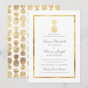 GoldenTropical Ananas Gold Wedding Invitations