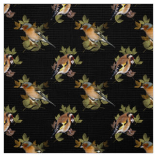 Goldfinch and Chaffinch on leaf. Fabric