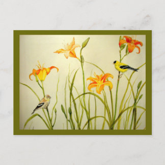 Goldfinch and Daylillies Print Postcard