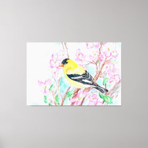 Goldfinch and Dogwood Flowers Canvas Print