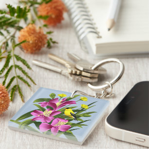 Goldfinch and Flowers Keychain