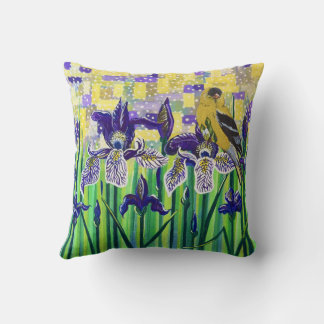 Goldfinch and Irises  Throw Pillow