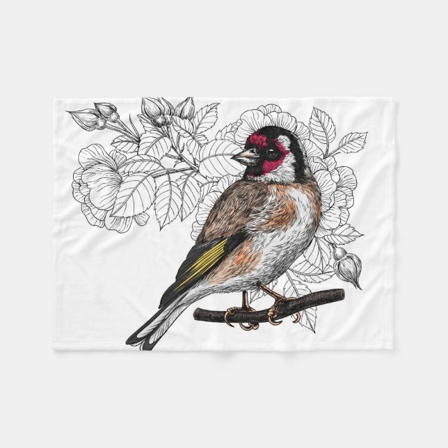 Goldfinch and roses fleece blanket (Front (Horizontal))