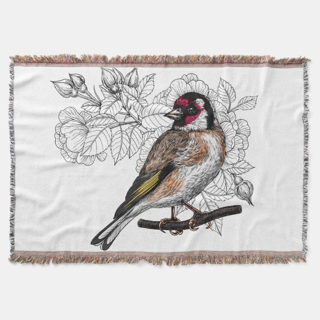 Goldfinch and roses throw blanket (Front)