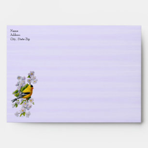 Goldfinch Bird and Apple Blossoms Purple Envelopes