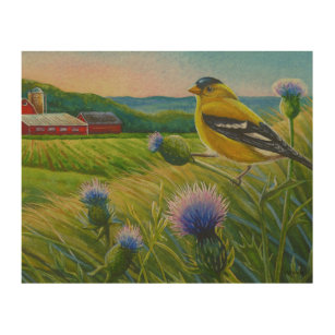 Goldfinch Bird Thistles Summer Farm Watercolor Art