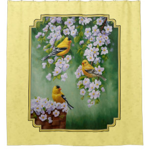 Goldfinch Birds & Apple Blossoms Yellow