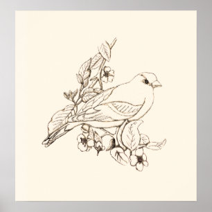 Goldfinch Black Line Drawing, Colour It Poster