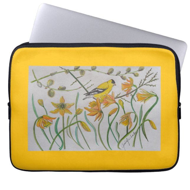 Goldfinch & Daffodils Laptop Sleeve (Front)