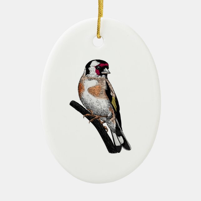 Goldfinch drawing ceramic ornament (Front)