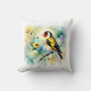 Goldfinch Emberizidae 050724AREF104 - Watercolor Throw Pillow