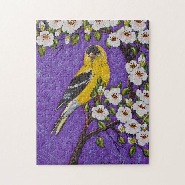 Goldfinch in Pear Blossoms Puzzle (Vertical)