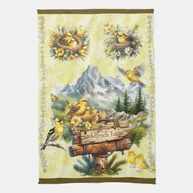 Goldfinch Lane Yellow Loden Gold Finch Kitchen Towel (Vertical)