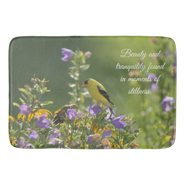 Goldfinch on a Harebell Flower    Bath Mat (Front)