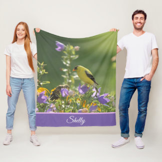 Goldfinch on a Harebell Flower Fleece Blanket