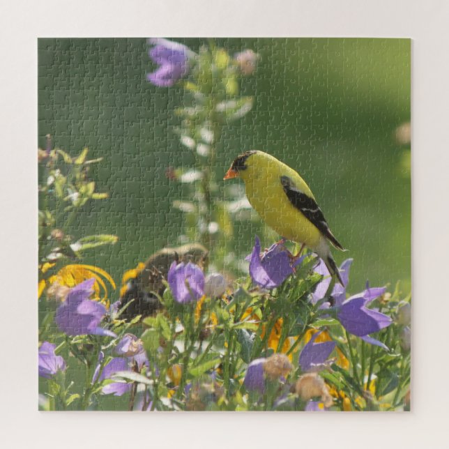 Goldfinch on a Harebell Flower Jigsaw Puzzle (Vertical)