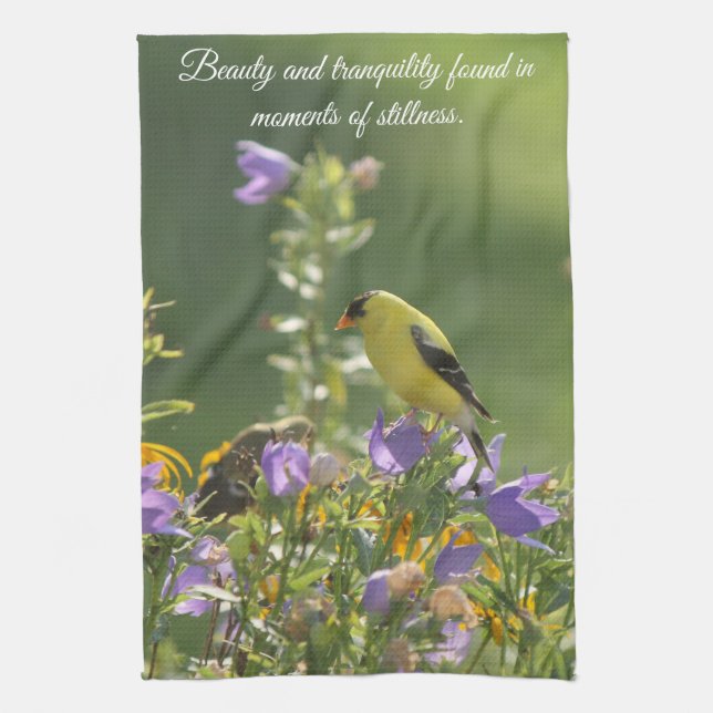 Goldfinch on a Harebell Flower    Kitchen Towel (Vertical)