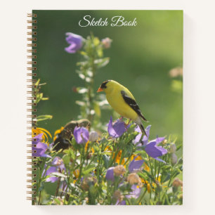 Goldfinch on a Harebell Flower Notebook