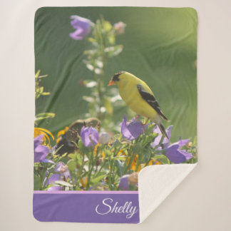 Goldfinch on a Harebell Flower   Sherpa Blanket