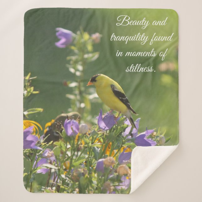 Goldfinch on a Harebell Flower    Sherpa Blanket (Front)