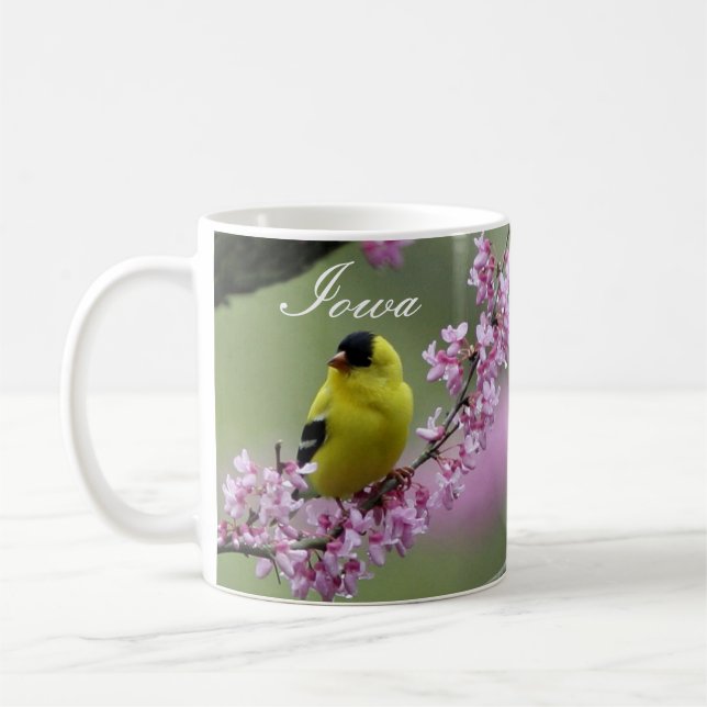 Goldfinch on Redbud Branch, Iowa State Bird Mug (Left)