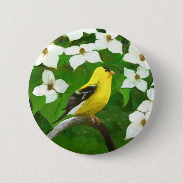 Goldfinch Painting - Cute Original Dog Art 2 Inch Round Button (Front)
