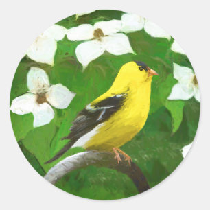 Goldfinch Painting - Cute Original Dog Art Classic Round Sticker