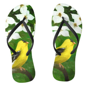 Goldfinch Painting - Cute Original Dog Art Flip Flops
