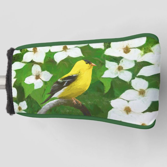 Goldfinch Painting - Cute Original Dog Art Golf Head Cover (Front)