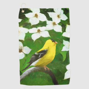 Goldfinch Painting - Cute Original Dog Art Golf Towel