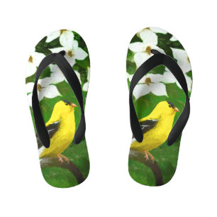 Goldfinch Painting - Cute Original Dog Art Kid's Flip Flops