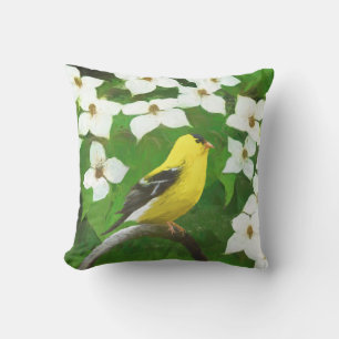 Goldfinch Painting - Cute Original Dog Art Outdoor Pillow