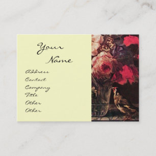 GOLDFINCH,PINK ROSES AND BUTTERFLY BUSINESS CARD