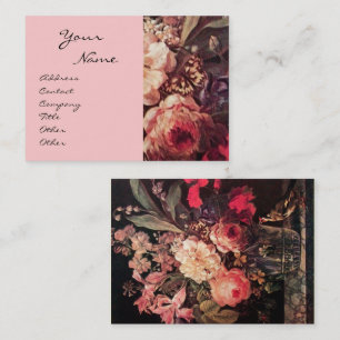 GOLDFINCH,PINK ROSES AND BUTTERFLY Floral Business Card