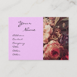 GOLDFINCH,PINK ROSES AND BUTTERFLY gold metallic Business Card