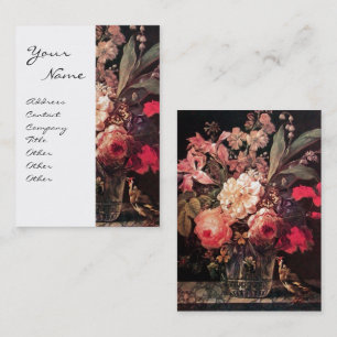 GOLDFINCH, PINK ROSES ,BUTTERFLY  Floral Red White Business Card
