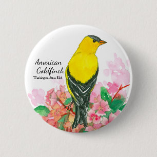 Goldfinch Rhododendron Flowers Watercolor 2 Inch Round Button
