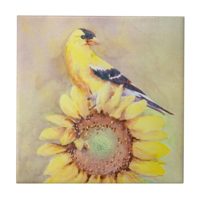 GOLDFINCH & SUNFLOWER by SHARON SHARPE Tile (Front)