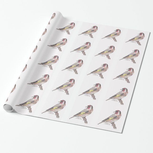 Goldfinch watercolor wrapping paper (Unrolled)