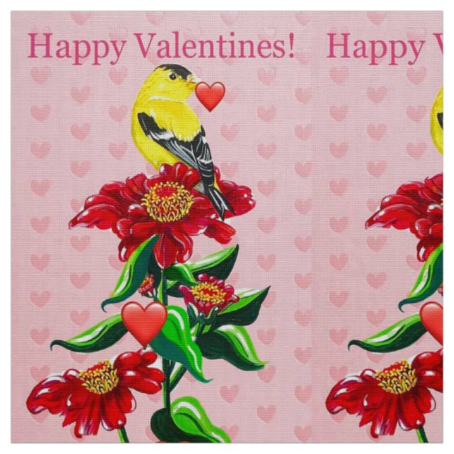 Goldfinch with Heart Fabric (Swatch)