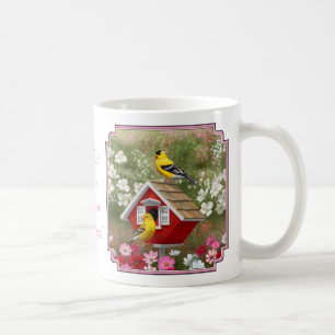Goldfinches and Cute Cottage Birdhouse Coffee Mug