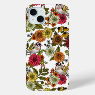 Goldfinches and flowers iPhone 15 mini case