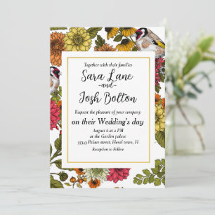Goldfinches and flowers invitation